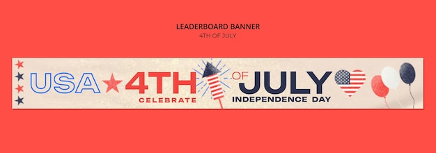 Leaderboard-Banner-Vorlage für die Feier des US-Unabhängigkeitstages