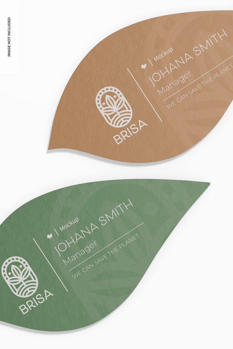 PSD leaf shaped business cards mockup, top view