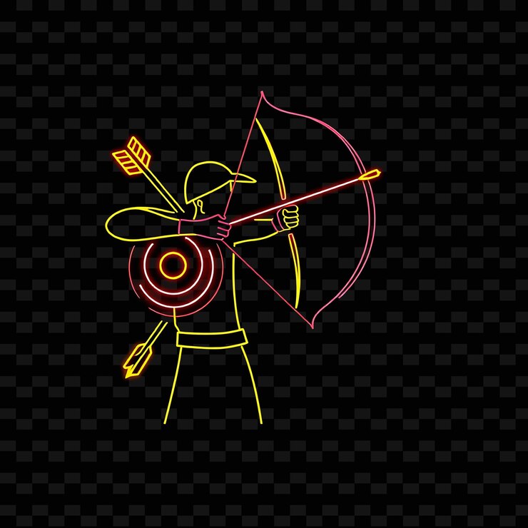 PSD lean archer mit bogen neon ziel kunstdesign mit kräftigen roten und gelben gemischten farben geschmückt mit