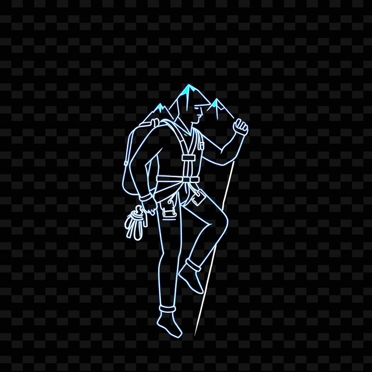 PSD lean climber con arnés neon diseño artístico minimalista con decoración de colores mezclados azul y gris frescos