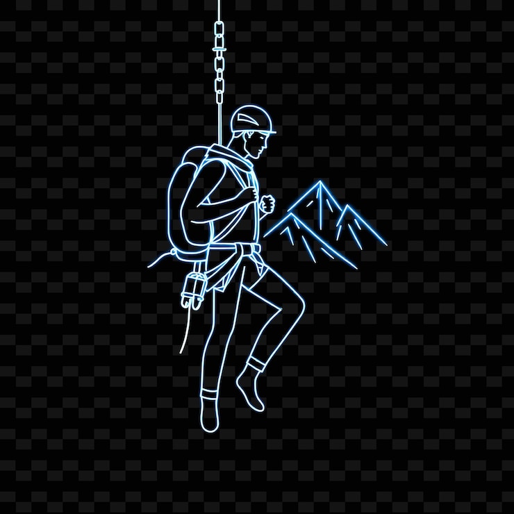 PSD lean climber con imbracatura neon minimalist art design con decorazione di colori misti blu e grigio