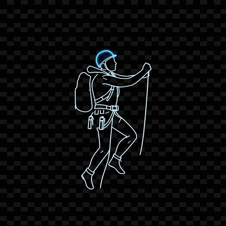 PSD lean climber con imbracatura neon minimalist art design con decorazione di colori misti blu e grigio