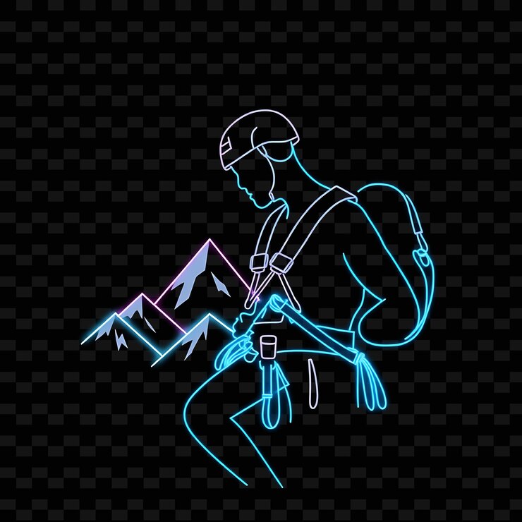PSD lean climber con imbracatura neon minimalist art design con decorazione di colori misti blu e grigio