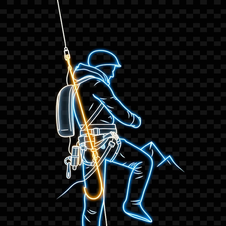 PSD lean climber con imbracatura neon minimalist art design con decorazione di colori misti blu e grigio
