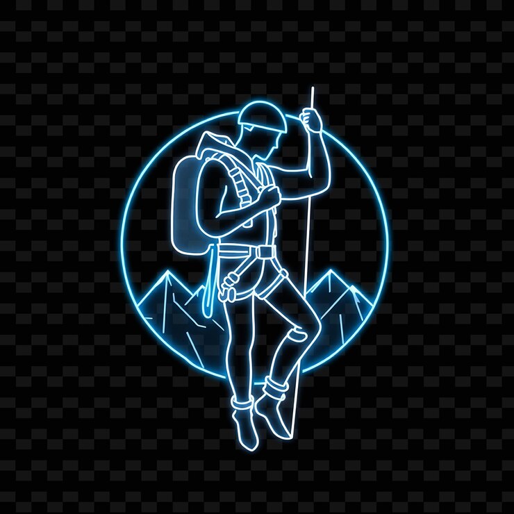 PSD lean climber con imbracatura neon minimalist art design con decorazione di colori misti blu e grigio