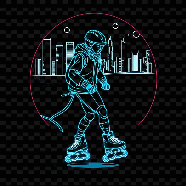 Lean Rollerblader con patines Diseño artístico de Neon City con colores mezclados de azul y gris frescos decorados