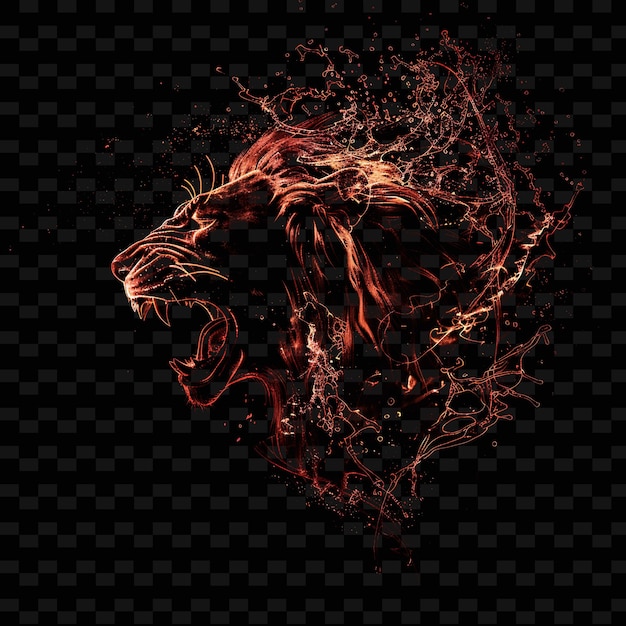 PSD leão em forma de lava vermelha quente líquido opaco com animal preto coleções de arte em forma abstrata