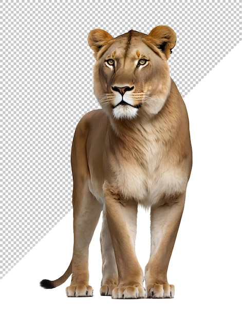 Leão fêmea de frente em fundo isolado