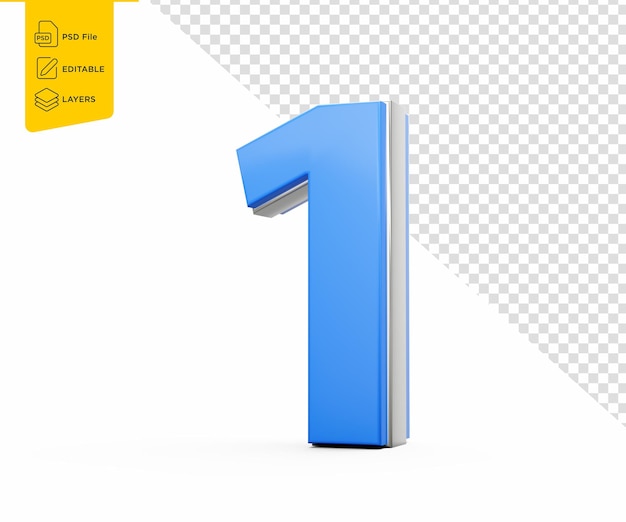 Lebendig blau 1 Ziffer 1 Zahl mit einem schlanken metallischen Glanz auf weißem Hintergrund 3D-Illustration