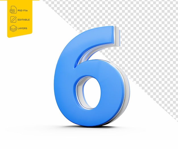 Lebendig blaue sechsstellige sechsstellige Zahl mit einem schlanken metallischen Glanz auf weißem Hintergrund 3D-Illustration