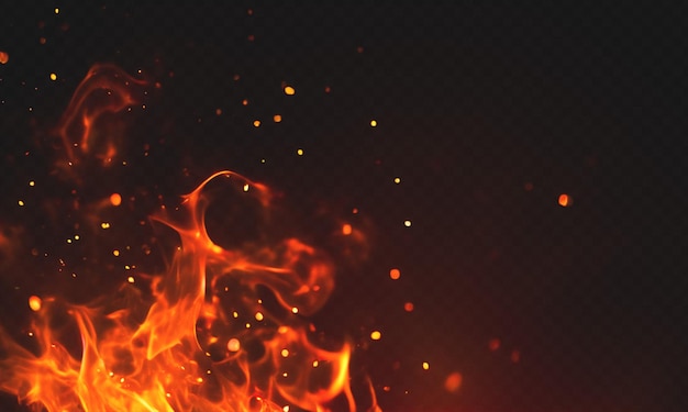 Lebendige Flammen und glühende Glühen Dynamische Feuerfunken auf durchsichtigem Hintergrund