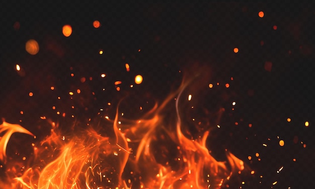 Lebendige Flammen und glühende Glühen Dynamische Feuerfunken auf durchsichtigem Hintergrund