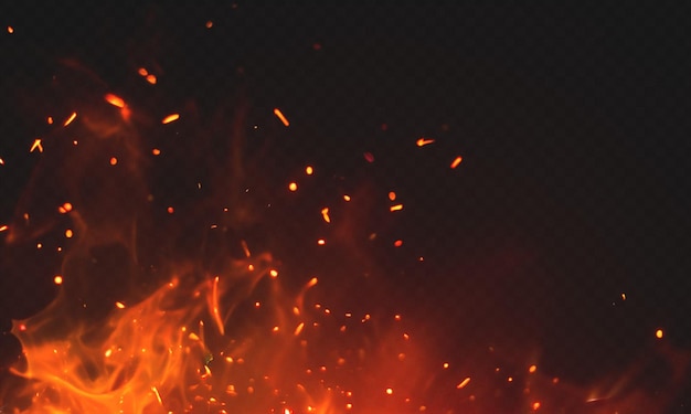 Lebendige Flammen und glühende Glühen Dynamische Feuerfunken auf durchsichtigem Hintergrund
