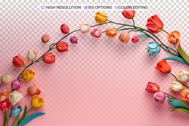Lebendige Tulpen, die sich elegant auf weichem rosa Hintergrund mit Textraum kurven