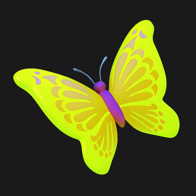Lebendiger 3D-Cartoon-Schmetterling mit leuchtenden Neonfarben