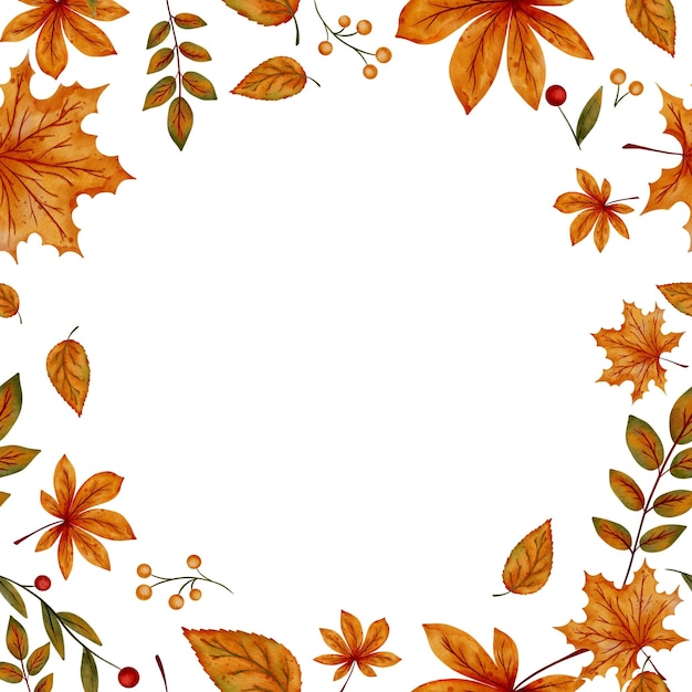 Lebendiger botanischer Rahmen Farbige Herbstblätter im Aquarell-Stil für entspannende Hausästhetik