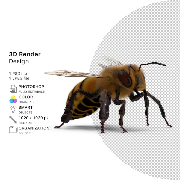 Lebendiges bumble bee 3d-modellierung lebensechtes psd-design