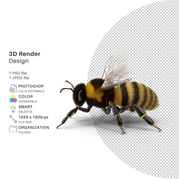 Lebendiges bumble bee 3d-modellierung lebensechtes psd-design