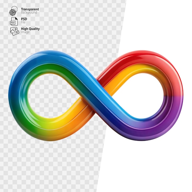 PSD lebendiges regenbogenfarbenes unendlichkeitssymbol auf durchsichtigem hintergrund