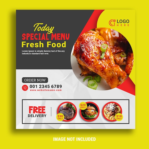 Lebensmittel-Flyer in sozialen Medien für Restaurants, Facebook- und Instagram-Posts oder Werbungskreativität