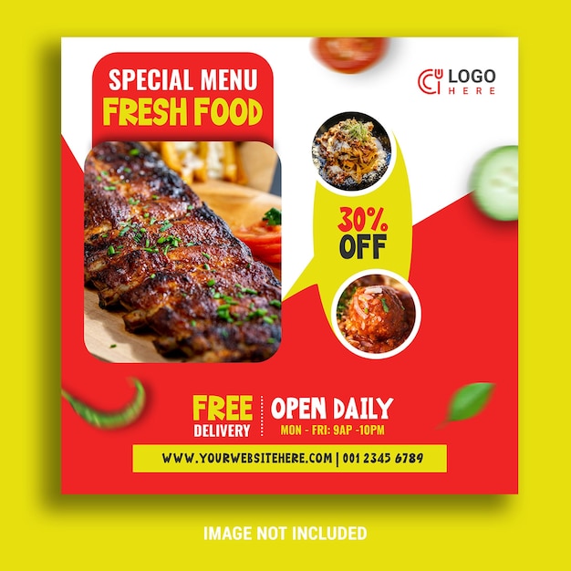 Lebensmittel-Flyer in sozialen Medien für Restaurants, Facebook- und Instagram-Posts oder Werbungskreativität