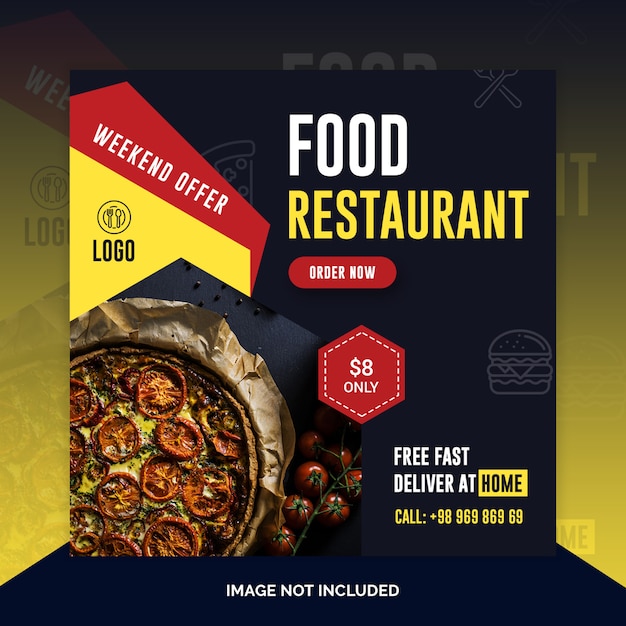 Lebensmittel restaurant instagram post, quadratische banner oder flyer vorlage