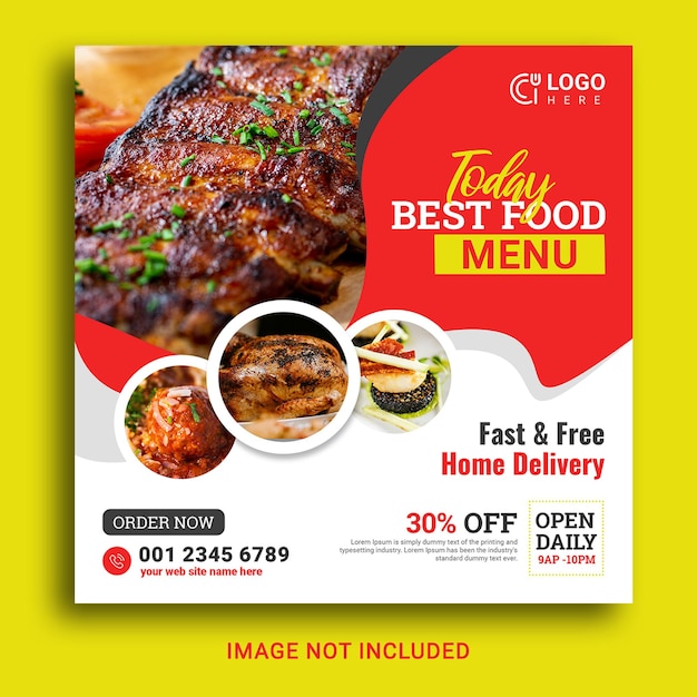 Lebensmittel-Social-Media-Flyer für Restaurants, Facebook-Instagram-Posts oder kreative Anzeigen