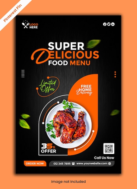 Lebensmittel- und Restaurantwerbung Pinterest-Pin-Banner-Post-Vorlage PSD