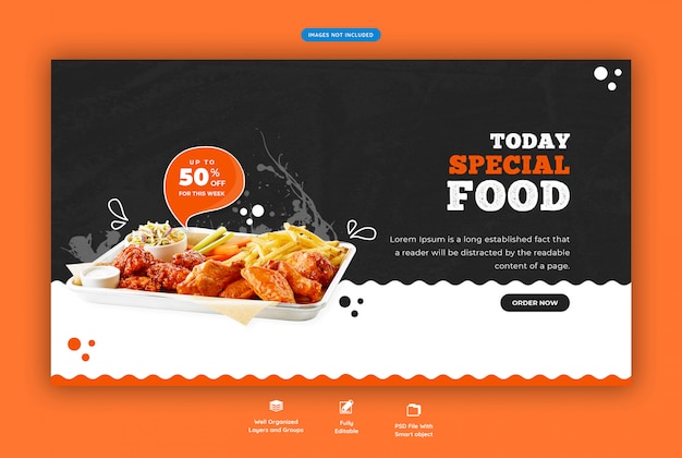 Lebensmittelmenü und Restaurant horizontale Web-Banner-Vorlage