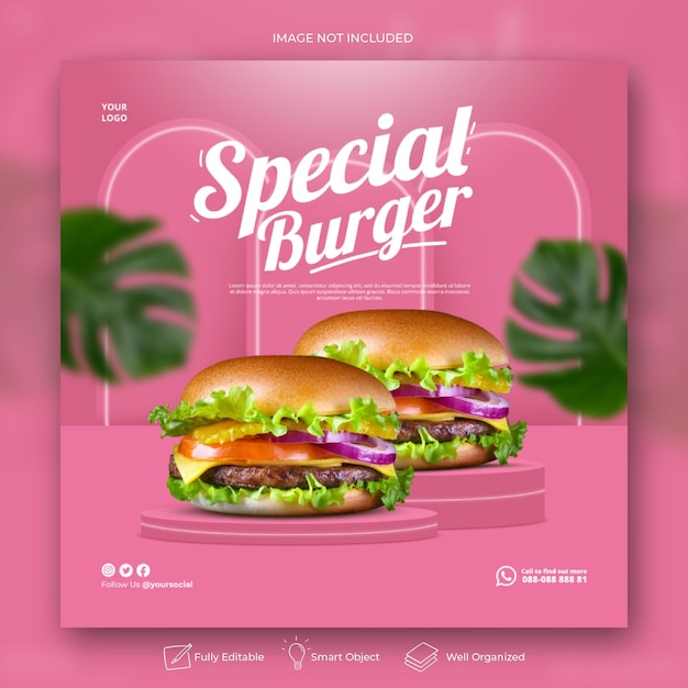 LEBENSMITTELRESTAURANT FÜR SOZIALMEDIENVORLAGE HEUTE KÖSTLICHES BURGERMENÜ PROMO