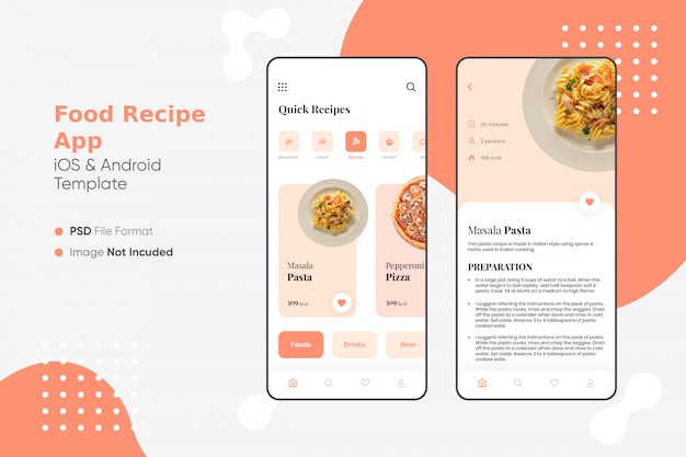 PSD lebensmittelrezept app design