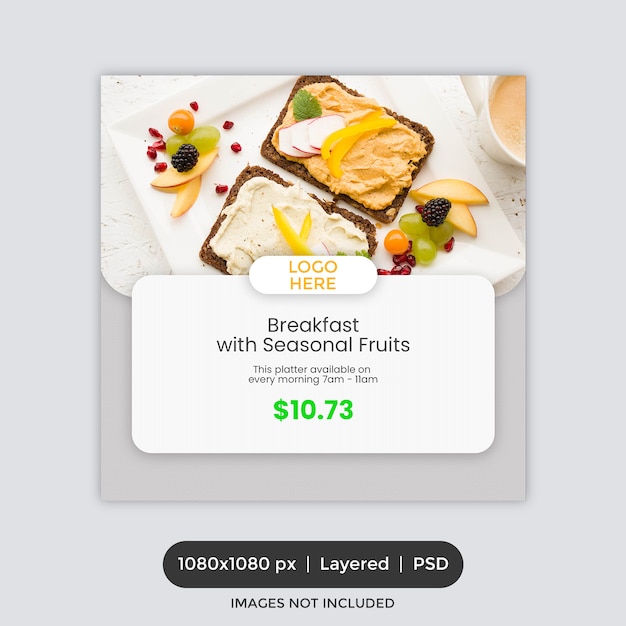 PSD lebensmittelwerbung instagram postkarte vorlage oder quadratischer flyer oder banner