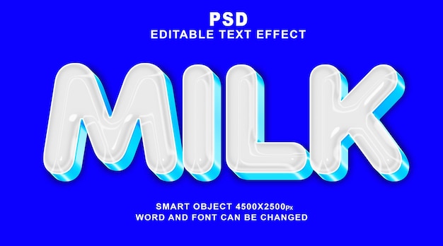 Leche 3d psd plantilla de photoshop con efecto de texto editable con lindo fondo