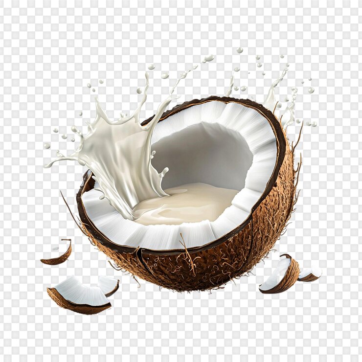 PSD leche de coco salpicada aislada en un fondo transparente