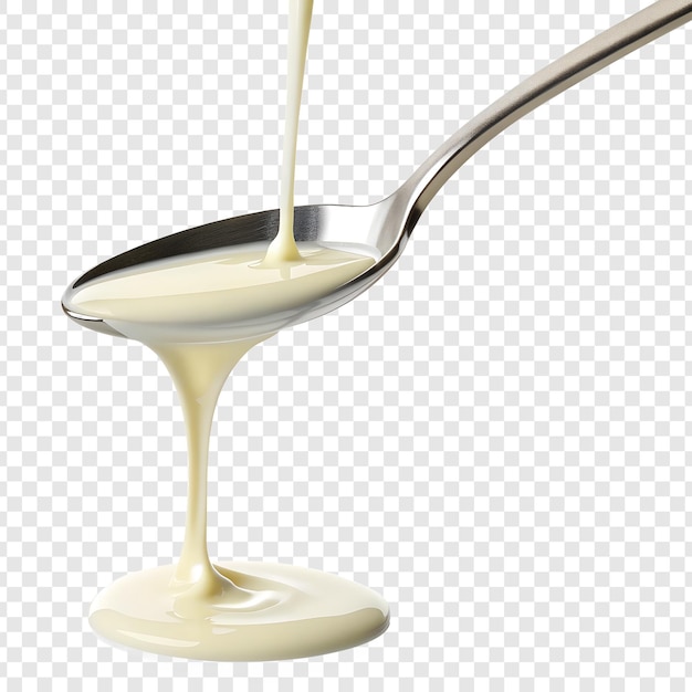 Leche condensada que se vierte desde una cuchara