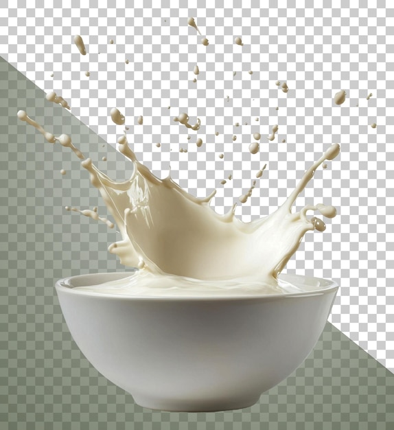 La leche cremosa salpica dramáticamente de un cuenco cortado de stock png