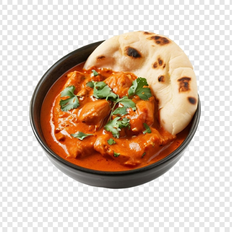 PSD lecker chicken tikka masala mit naan-brot in der schüssel
