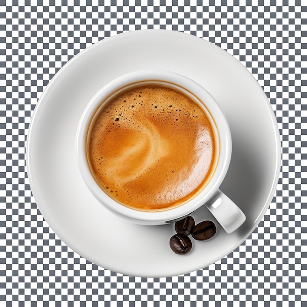 Leckere Espresso-Kaffeetasse, Draufsicht isoliert auf transparentem Hintergrund
