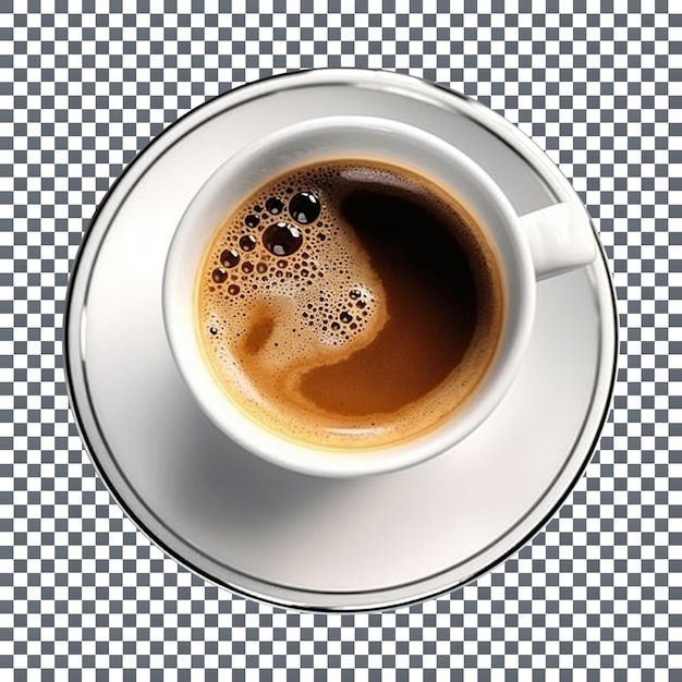Leckere Espresso-Kaffeetasse, Draufsicht isoliert auf transparentem Hintergrund