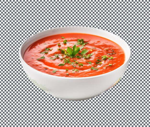 Leckere gaspacho-kalte spanische suppe, isoliert auf durchsichtigem hintergrund