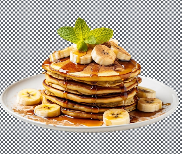 Leckere karamellisierte Bananen Pfannkuchen, isoliert auf durchsichtigem Hintergrund