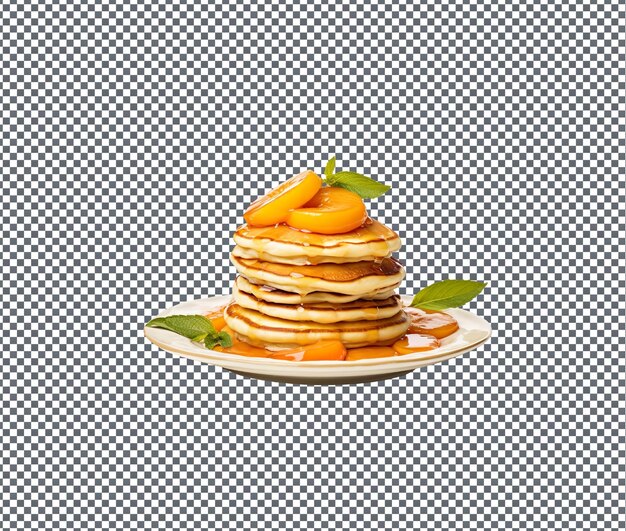 Leckere Pfirsich-Pancakes auf durchsichtigem Hintergrund