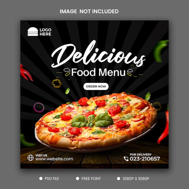 Leckere Pizza und Speisekarte Social Media und Instagram Post Design Premium PSD