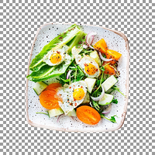 Leckere Spiegeleier mit Diätsalat isoliert auf transparentem Hintergrund