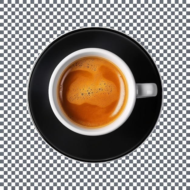 Leckerer heißer Kaffee in einer schwarzen Tasse auf transparentem Hintergrund