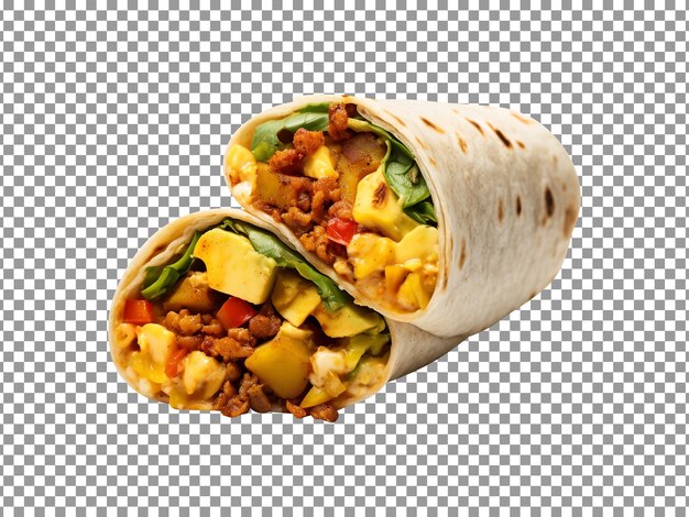 Leckerer veganer frühstücks-burrito isoliert auf transparentem hintergrund