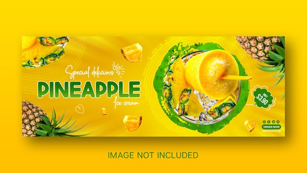 PSD leckeres ananas-eis mit ananasscheiben social-media-banner instagram-post-template-design