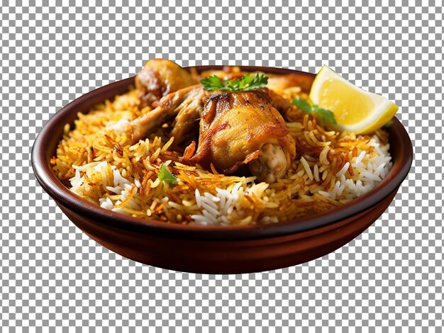 PSD leckeres biryani mit hühnchen auf tonteller mit transparentem hintergrund