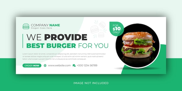 Leckeres burger-menü für soziale medien, facebook-cover und web-banner-design-vorlage