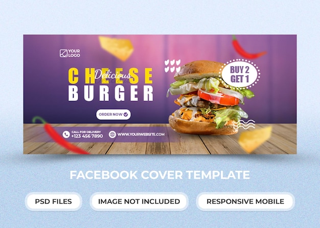 Leckeres käse-burger-essen facebook-cover-vorlage premium psd